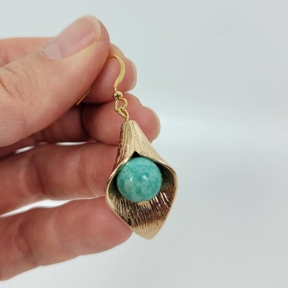 Amazonite Calla Lily Flower Earrings - Picture 3 of 7